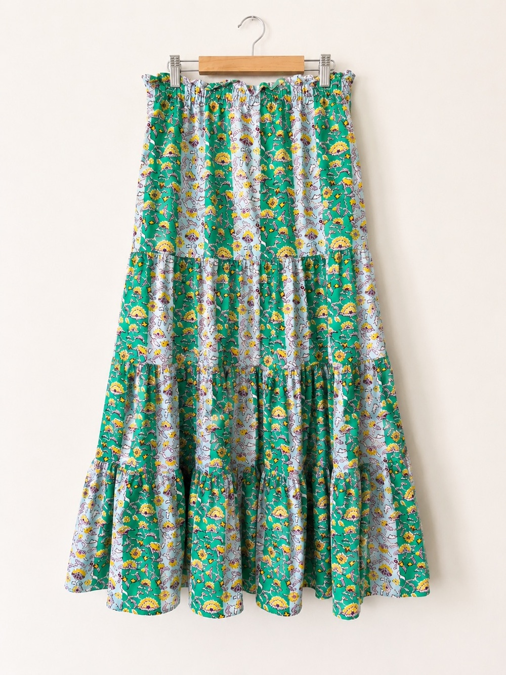 RHODE x Target Mixed Whimsical Floral Stripe Tiered Midi Skirt Size S